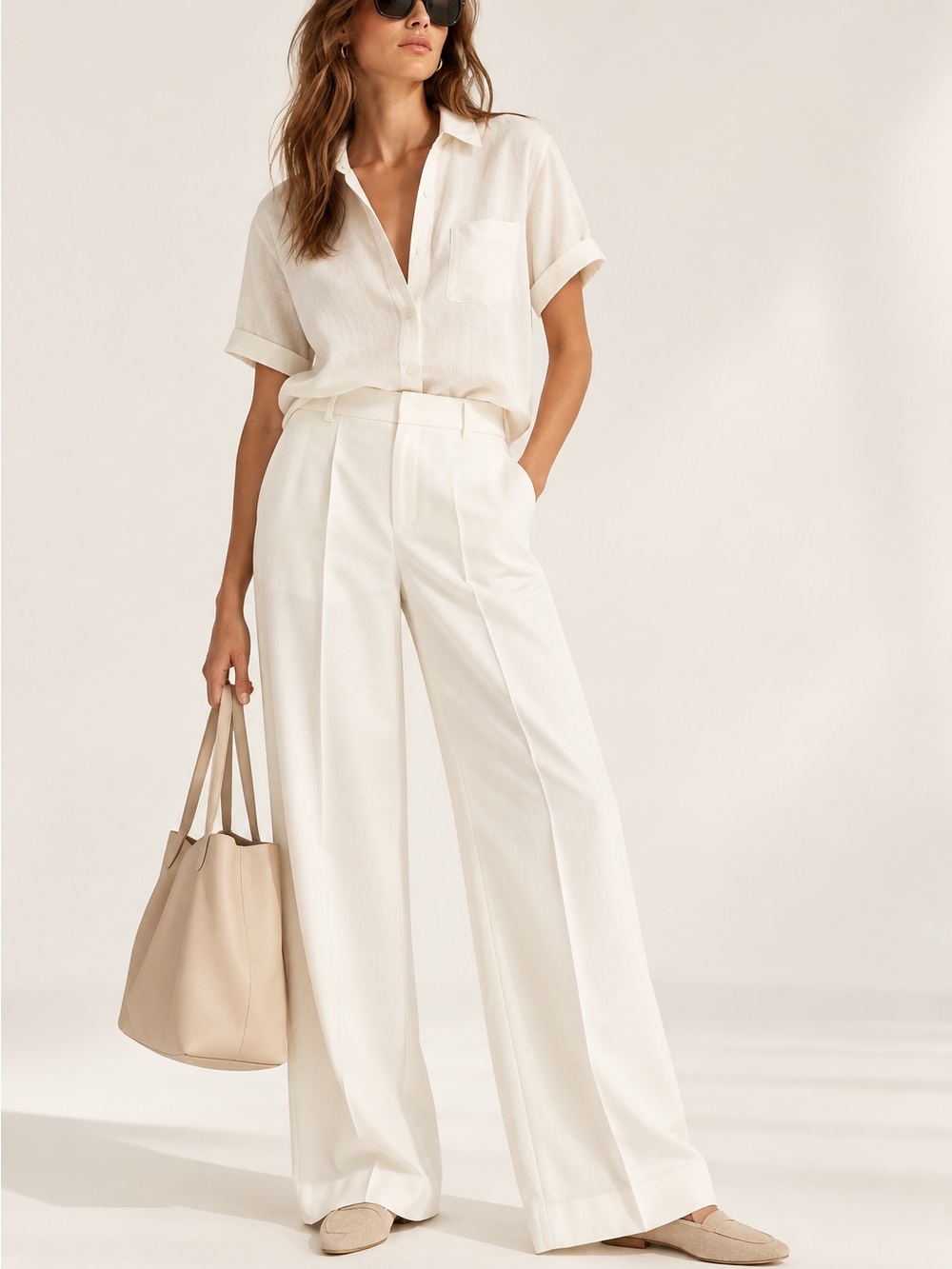 If Only Studio White Wide Leg Pants Trousers Size 0 Flowy Pockets Crepe NWT $215